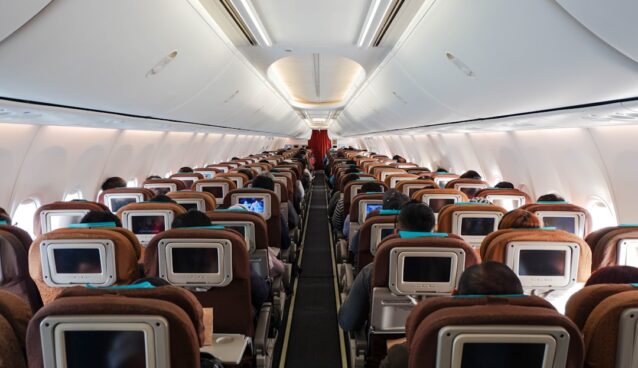 a row of empty seats in an airplane