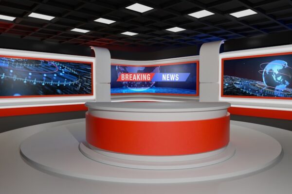 This is a modern, professional news studio set